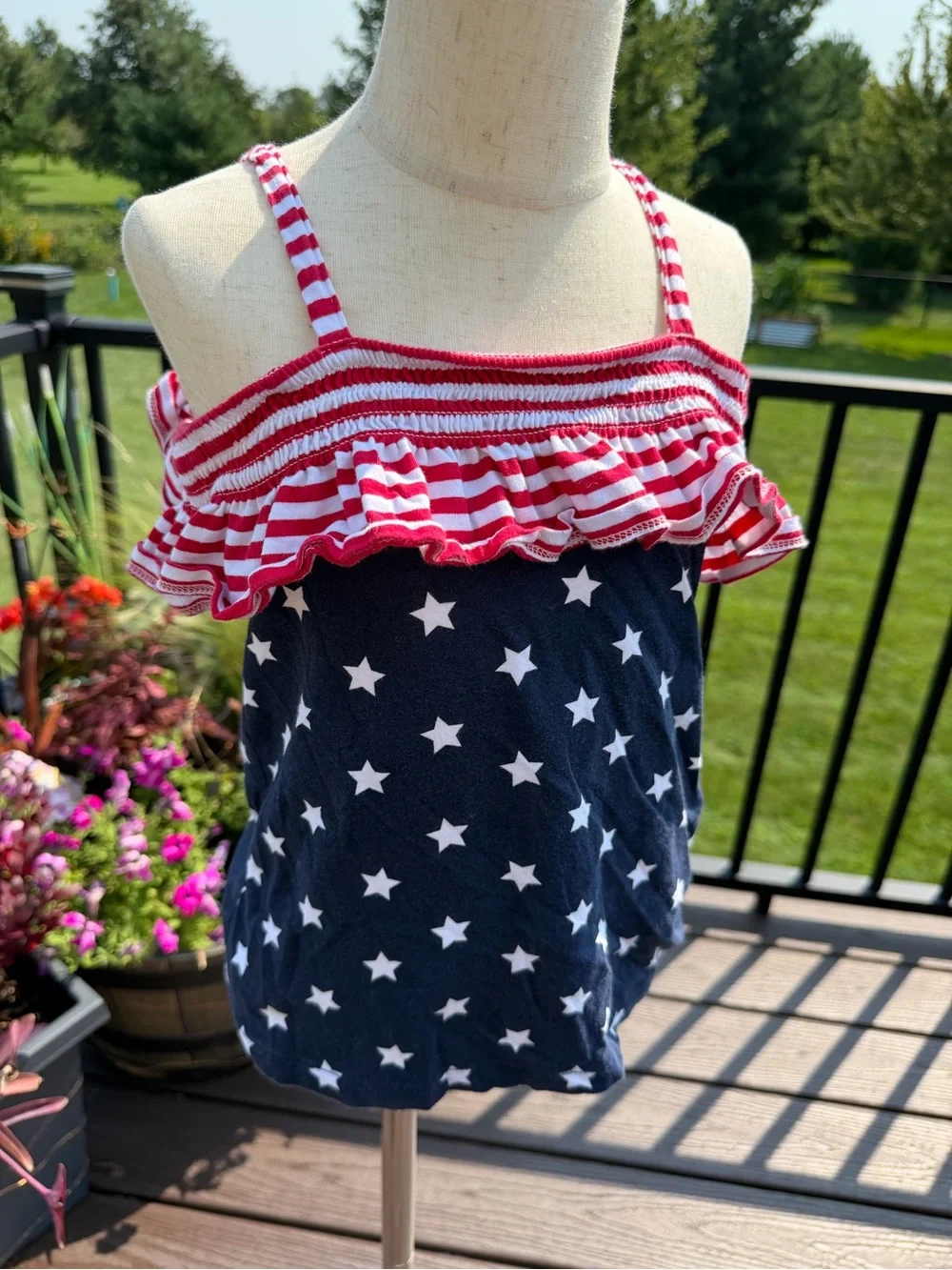 The Children’s Place Girls Patriotic Stars & Stripes Ruffle Tank Size 7/8